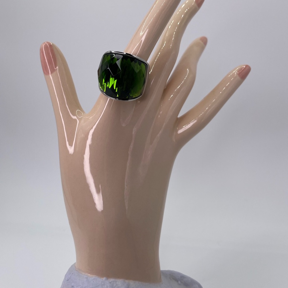 Simona Collini Italy Ring Stainless Steel Green Faceted Crystal Bold Ring